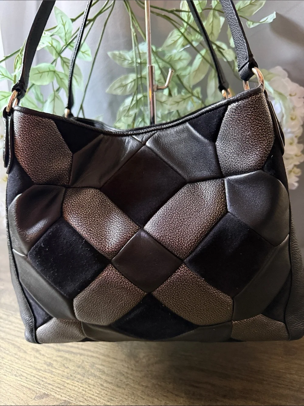 Coach Black Patchwork Leather & Suede Shoulder Bag